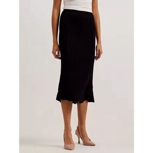 NEW Ted Baker Velenaa Curved-Hem  Stretch Knit Midi Skirt - Black  5 US 12